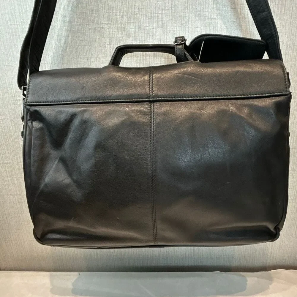 Vtg Hazel Leather Briefcase Shoulder Bag Laptop Computer Black Business Travel